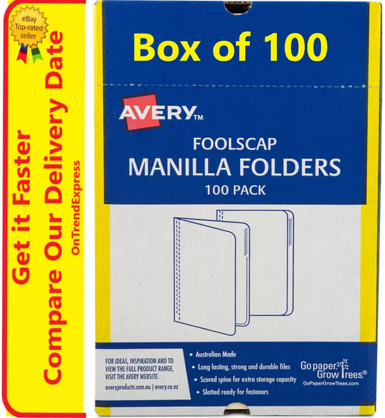 6346 Merge Avery Manilla File folders Buff Box Of 100 Fits Foolscap A4 366X241mm X104