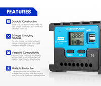 7114 Merge 20A Solar charge Controller 12V 24V Lithium Battery Panel Regulator 2 USB LCD.