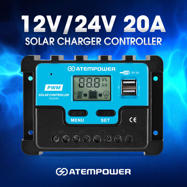 7114 Merge 20A Solar charge Controller 12V 24V Lithium Battery Panel Regulator 2 USB LCD.