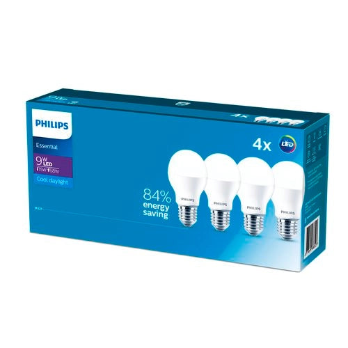 12103 Merge Phillips E27 LED Light Blub 9W Cool White In Colour Screw Fitting Energy Saving BOX oF 4 Style.