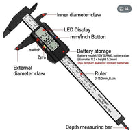 11101 Merge Digital Vernier Caliper 0-150mm 6-inch LCD Electronic Carbon Fiber Altimeter Measure Outback Celebration Items.