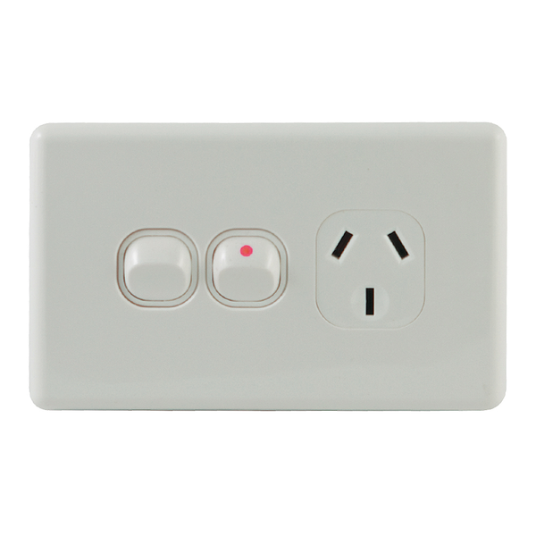 25106 Merge Single Power Point 10A With Extra Switch 16A White GPO Outlet Slim Celebration AS/NZS Approved  Slim White