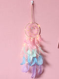 3101 Merge Boho Style Feather Dream Catcher LED Lights Girls Bedroom Wall Hanging Decor Colourfull