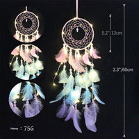 3101 Merge Boho Style Feather Dream Catcher LED Lights Girls Bedroom Wall Hanging Decor Colourfull